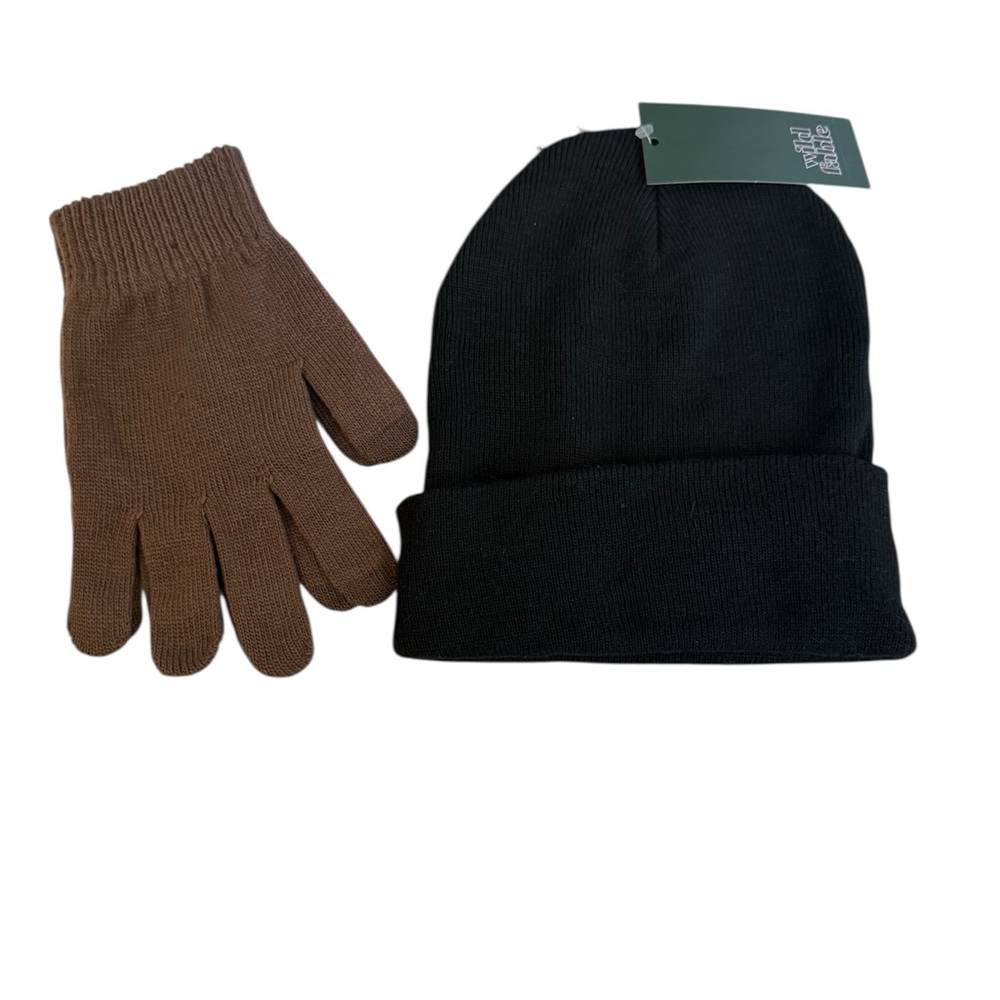 ✨5/$25 Wild Fable Black Beanie and Brown Gloves Unisex